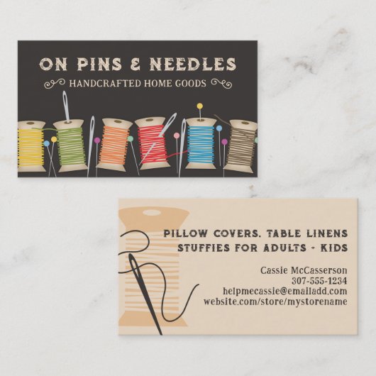 ねじピンのスプール、針の裁縫ビズカード 名刺 (正面/裏面)