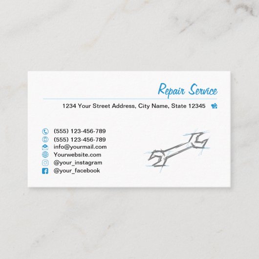 ねじレンチ、手描き。修復サービス,整備士 名刺 (正面)