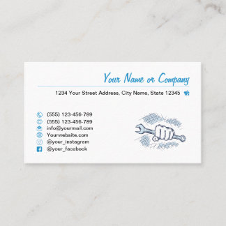 ねじレンチ、手描き。修復サービス，整備士 名刺