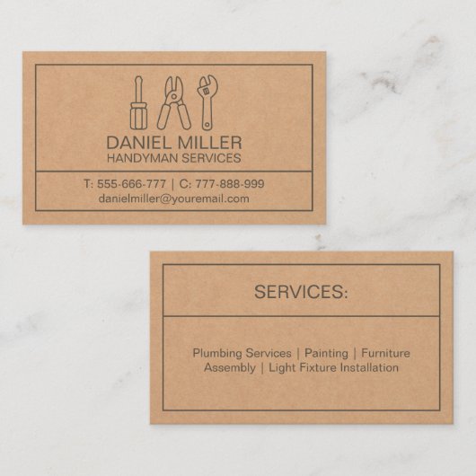 ねじ回しワイヤカッタースパナ手作りテクスチャ 名刺 (正面/裏面)