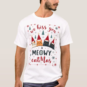 ねずみのようなクリスマスをあなたに。かわいいネコのユーモアあふれるクリスマス Tシャツ