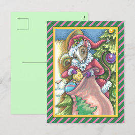 ねずみサンタが猫にクリスマスプレゼントをプレゼントかわいい シーズンポストカード