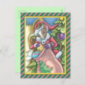 ねずみサンタが猫にクリスマスプレゼントをプレゼントかわいい シーズンポストカード (正面/裏面)