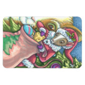 ねずみサンタが猫にクリスマスプレゼントをプレゼントかわいい マグネット (横)