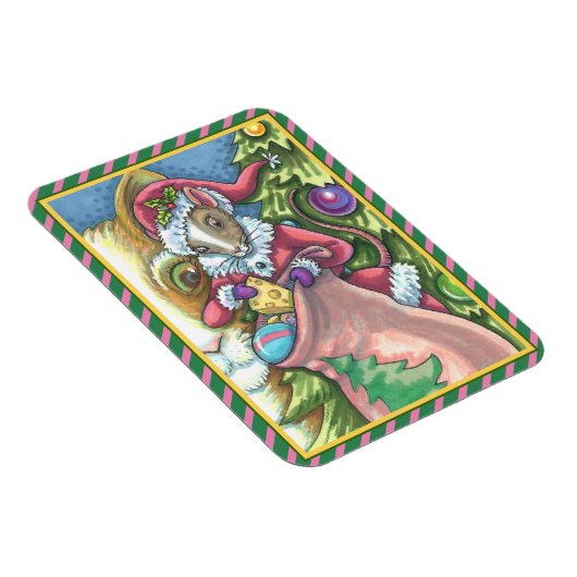 ねずみサンタが猫にクリスマスプレゼントをプレゼントかわいい マグネット (右側)