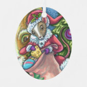 ねずみサンタが猫にクリスマスプレゼントをプレゼントかわいい メタルオーナメント (正面)