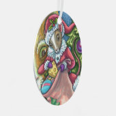 ねずみサンタが猫にクリスマスプレゼントをプレゼントかわいい メタルオーナメント (正面右)