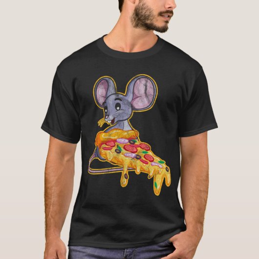 ねずみピザおもしろい泥棒マウス Tシャツ (正面)
