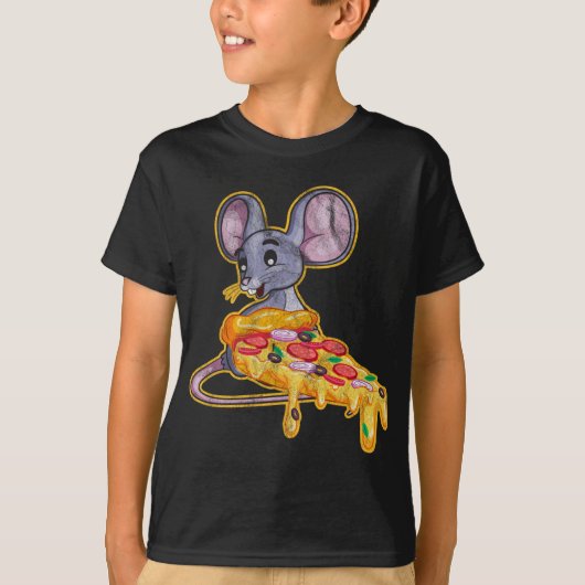 ねずみピザおもしろい泥棒マウス Tシャツ (正面)