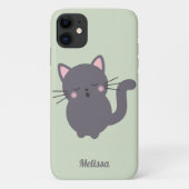 ねむそうなグレー猫のセージ柄のカスタムスマホケース Case-Mate iPhoneケース (裏面)