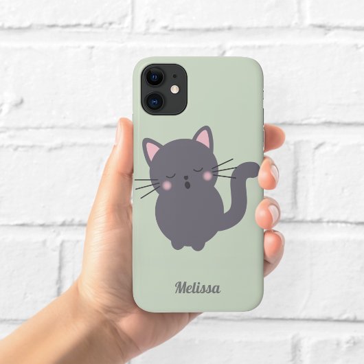 ねむそうなグレー猫のセージ柄のカスタムスマホケース Case-Mate iPhoneケース