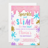 ねんど誕生日パーティー招待状（スライムの女の子） , スライム。 招待状 (正面/裏面)