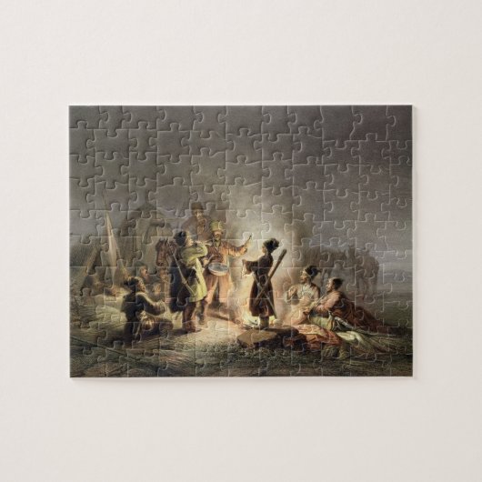 のあたりキャンプの火(色のlitho) ジグソーパズル (横)