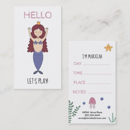 *~*のお母さんカード-こんにちは演劇の日付カードの人魚 名刺 (正面/裏面)