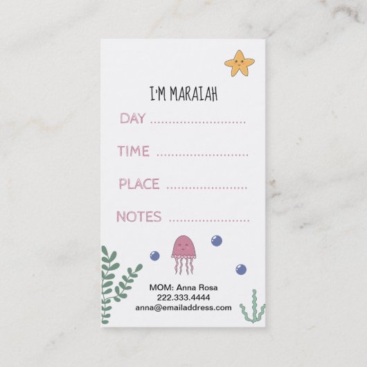 *~*のお母さんカード-こんにちは演劇の日付カードの人魚 名刺 (裏面)