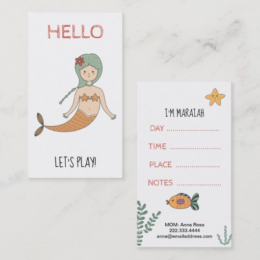 *~*のお母さんカード-演劇の日付カードのこんにちは人魚 名刺 (正面/裏面)