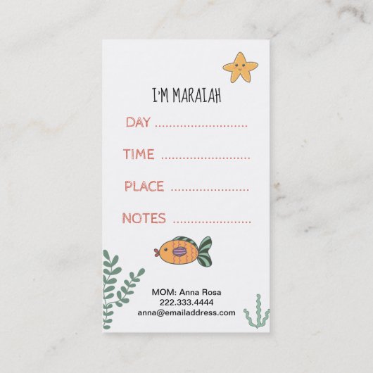 *~*のお母さんカード-演劇の日付カードのこんにちは人魚 名刺 (裏面)