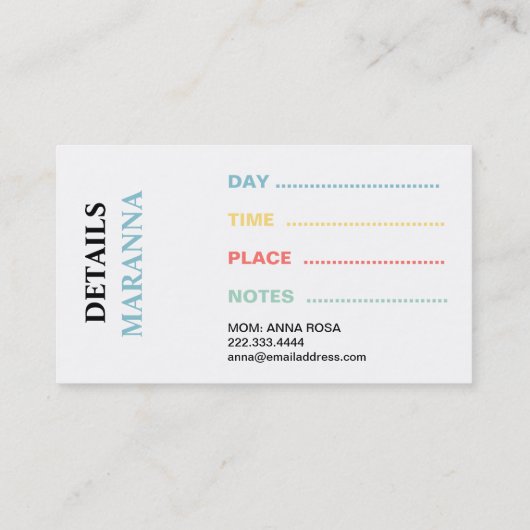 *~*のお母さんカード-演劇の日付カードは写真を着色します 名刺 (裏面)