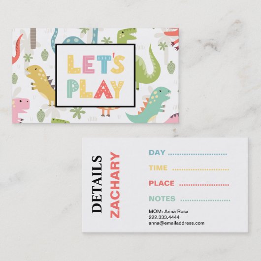 *~*のお母さんカード-演劇の日付カードは恐竜を着色します 名刺 (正面/裏面)
