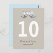 のお洒落結婚茶色の青いフクロウのテーブル番号 ポストカード (正面/裏面)