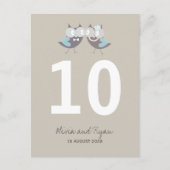 のお洒落結婚茶色の青いフクロウのテーブル番号 ポストカード (正面)