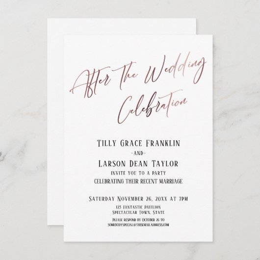 のお祝いス結婚ムネス金ゴールドの後エレガント 招待状 (正面/裏面)