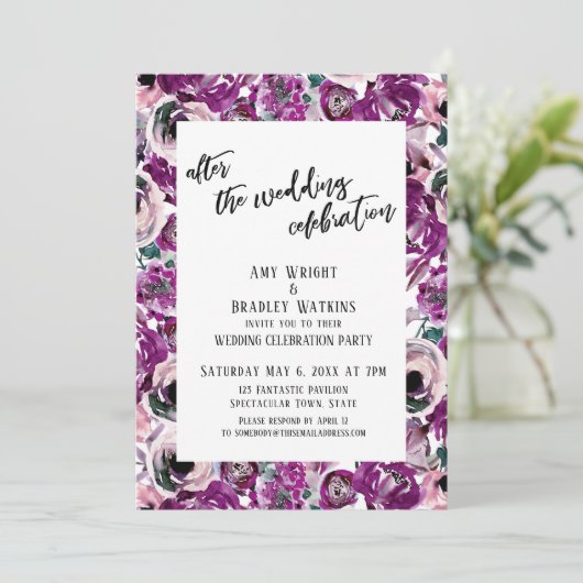 のお祝い結婚ピンク色彩の鮮やかの花の後 招待状 (スタンド正面)