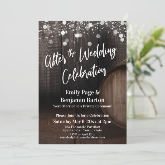 のお祝い結婚木製バレル&ライトの後 招待状 (スタンド正面)