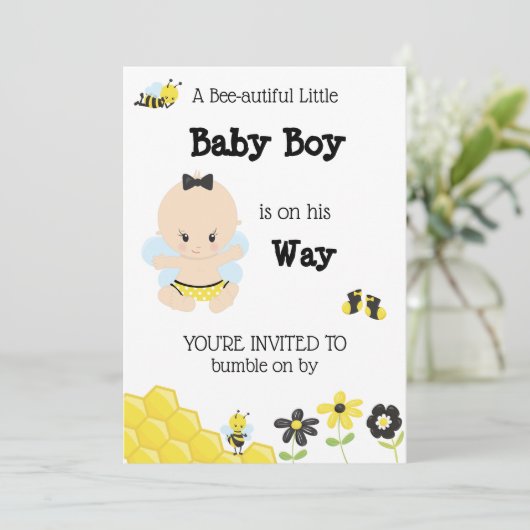 *~*のかわいいベビーの蜂の男の赤ちゃんのシャワーの招待状 招待状 (スタンド正面)