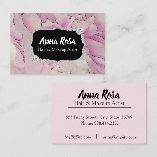 *~*のきらきら光るなピンクのラベンダーの美しいの芸術家のダイヤモンド 名刺 (正面/裏面)