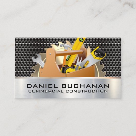 のこぎり | 金属グリル | 大工の工具箱 名刺 (正面)