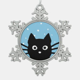 のぞきこむ黒猫 | かわいい顔出し子猫 ホリデー スノーフレークピューターオーナメント