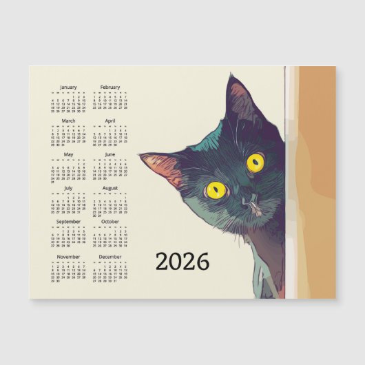 のぞきねこ2026カレンダー マグネットカード (正面)
