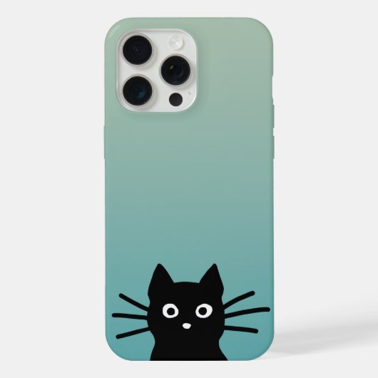 のぞき見する黒猫 キティ | おもしろ猫の顔 iPhoneケース (裏面)