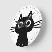 のぞき見する黒猫 ラウンド壁時計 (傾斜)