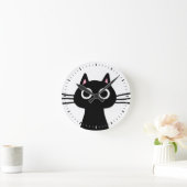 のぞき見する黒猫 ラウンド壁時計 (ホーム)