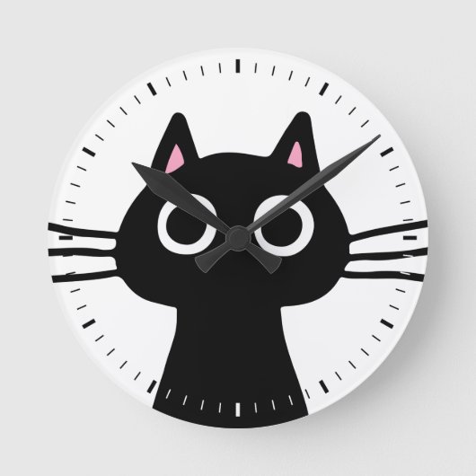 のぞき見する黒猫 ラウンド壁時計 (正面)