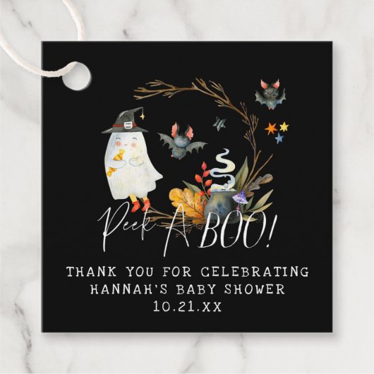 のぞき見する |リトル幽霊ハロウィーン赤ちゃんシャワー フェイバータグ (正面)