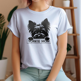 のぞき見ヨーキーブラックシルエットヨーキーママ トライブレンドTシャツ
