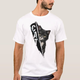 のぞき見猫グラフィックデザイン - モダンアーティスティックキャットI Tシャツ
