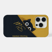 のぞき見猫 イエロー グリーン iPhoneケース iPhone 15 Proケース (裏面横)