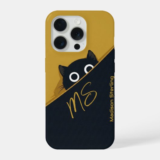 のぞき見猫 イエロー グリーン iPhoneケース iPhone 15 Proケース (裏面)