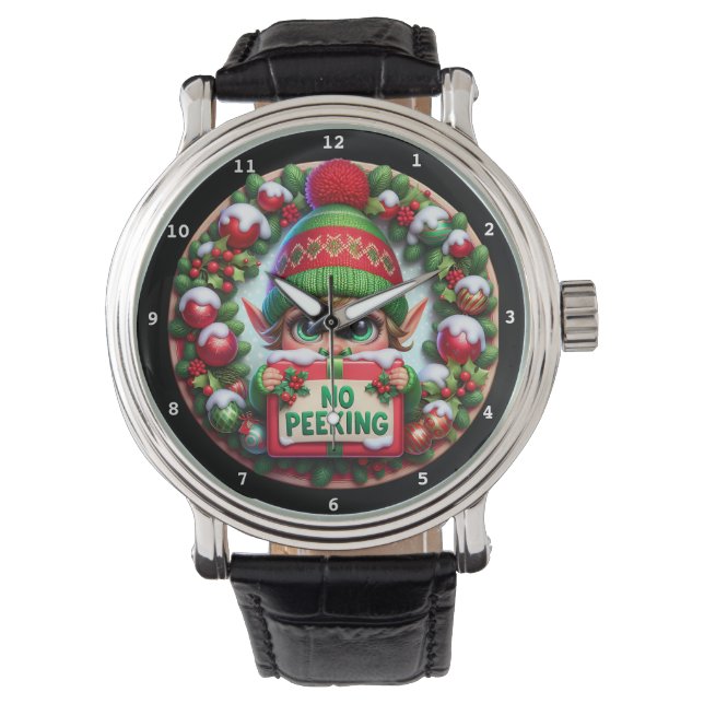 のぞき見禁止のクリスマスエルフ 腕時計 (正面)