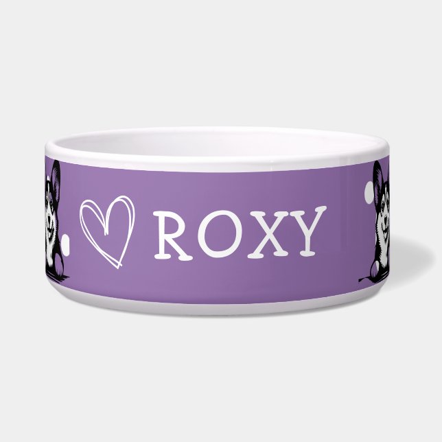 のぞき込むコーギー カスタマイズ パープルテーマ ボウル (正面)