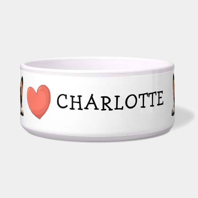 のぞき込むブラックコーギー カスタマイズテーマ ボウル (正面)