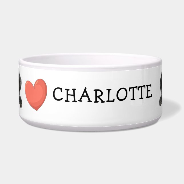 のぞき込むブラックラブラドールカスタマイズテーマ ボウル (正面)