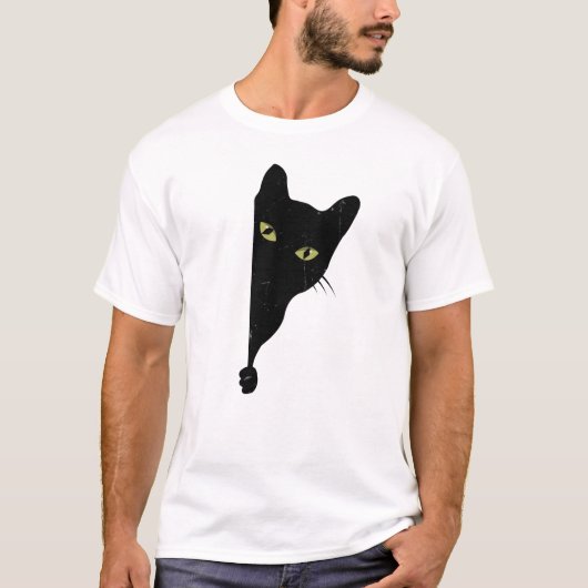 のぞく黒猫 Tシャツ (正面)