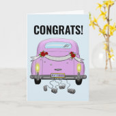 のたった今結婚しました結婚レトロ車グリーティングカード カード (黄色い花)