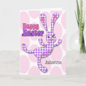 のために女の子の名前をカスタムするイースターバニー紫 シーズンカード (正面)