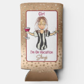 のために彼女のおもしろいことわざグリッターマンガバケーション スリム缶クーラー (裏面)